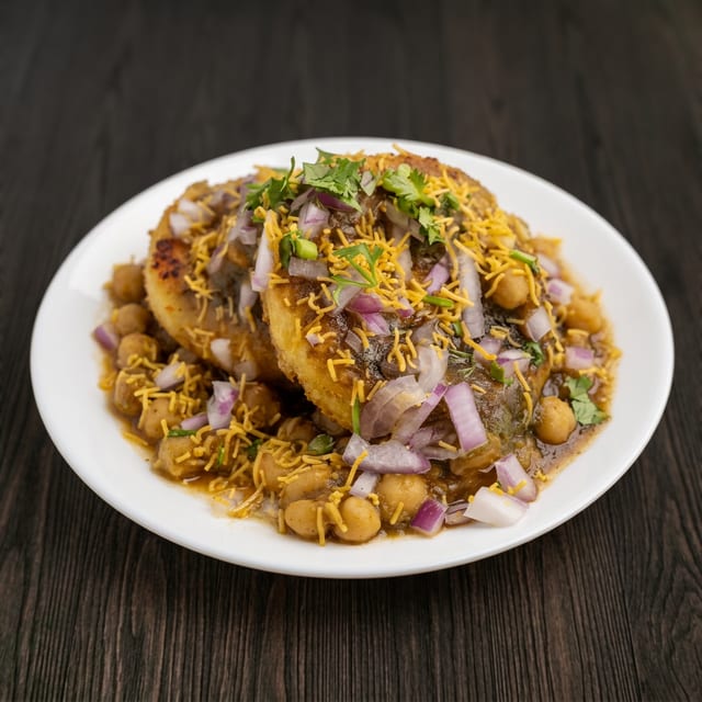Aloo Chole Tikki Chaat.